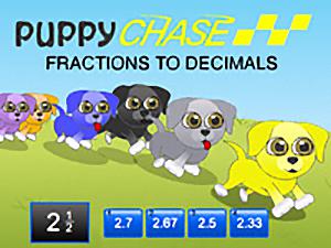 Puppy Chase Fractions to Decimals